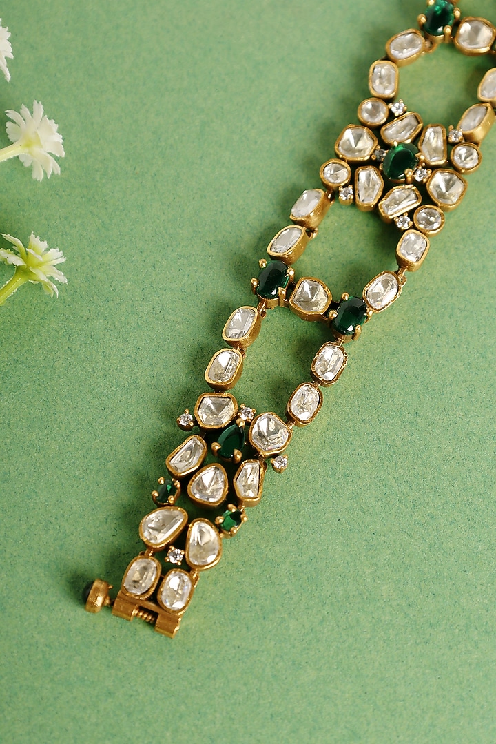 Gold Finish Green Moissanite Stone Bracelet In Sterling Silver by Mero at Pernia's Pop Up Shop