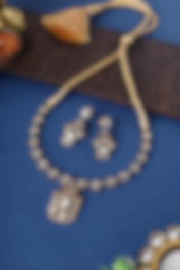 Gold Finish Moissanite Stone Long Necklace Set In Sterling Silver by Mero at Pernia's Pop Up Shop