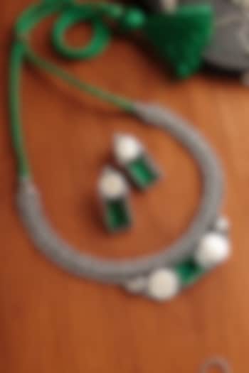 White Finish Mother Of Pearl & Onyx Stone Temple Necklace Set In Sterling Silver by Mero at Pernia's Pop Up Shop