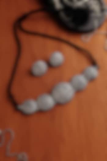 White Finish Floral Motif Temple Choker Necklace Set In Sterling Silver by Mero at Pernia's Pop Up Shop