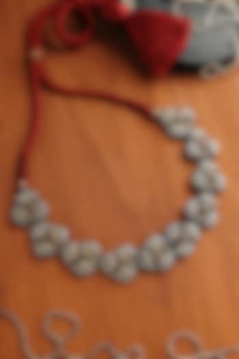 White Finish Ruby Kempstone Floral Necklace In Sterling Silver by Mero at Pernia's Pop Up Shop