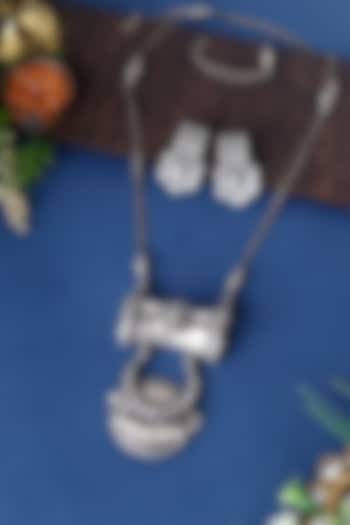 White Finish Tribal Long Pendant Necklace Set In Sterling Silver by Mero at Pernia's Pop Up Shop