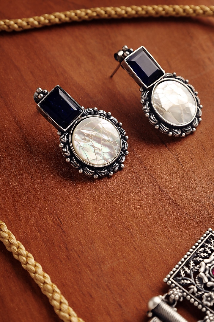White Finish Blue Onyx Stone Temple Choker Necklace Set In Sterling Silver by Mero at Pernia's Pop Up Shop