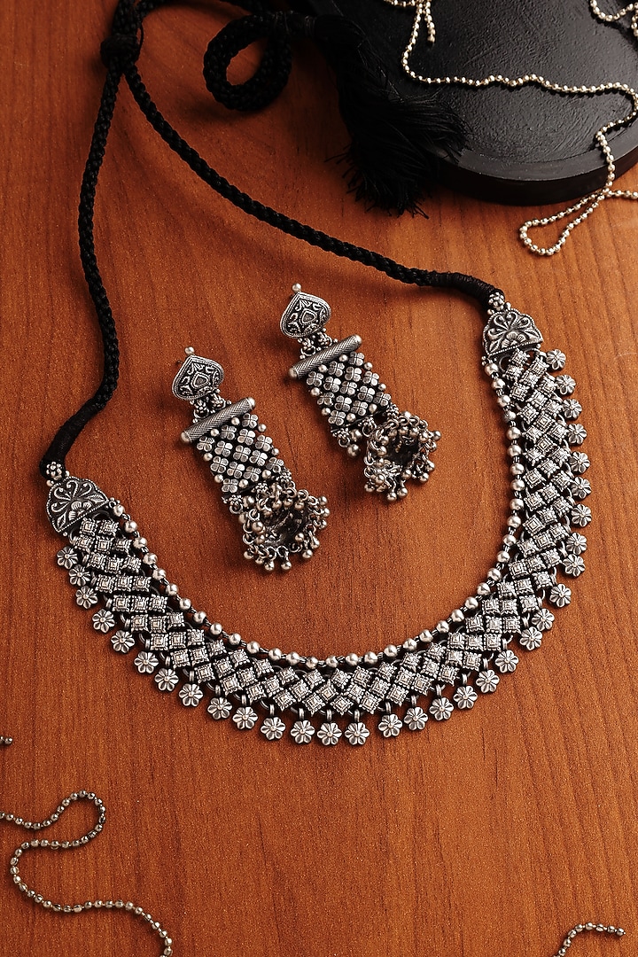 White Finish Tribal Necklace Set In Sterling Silver by Mero at Pernia's Pop Up Shop