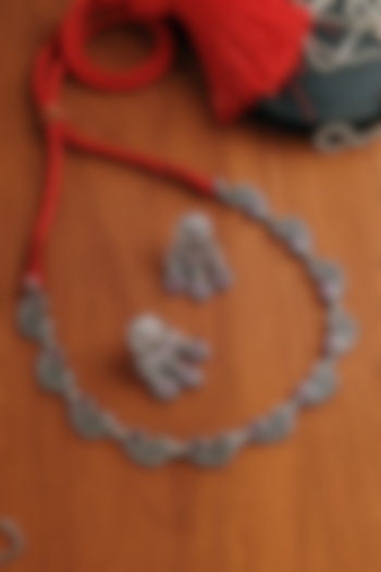 White Finish Pink Kempstone Temple Necklace Set In Sterling Silver by Mero at Pernia's Pop Up Shop