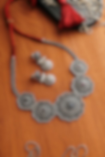 White Finish Blue Kempstone Temple Necklace Set In Sterling Silver by Mero at Pernia's Pop Up Shop