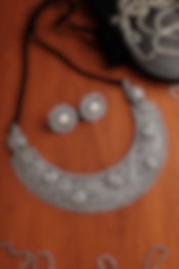 White Finish Pearl Floral Temple Necklace Set In Sterling Silver by Mero at Pernia's Pop Up Shop