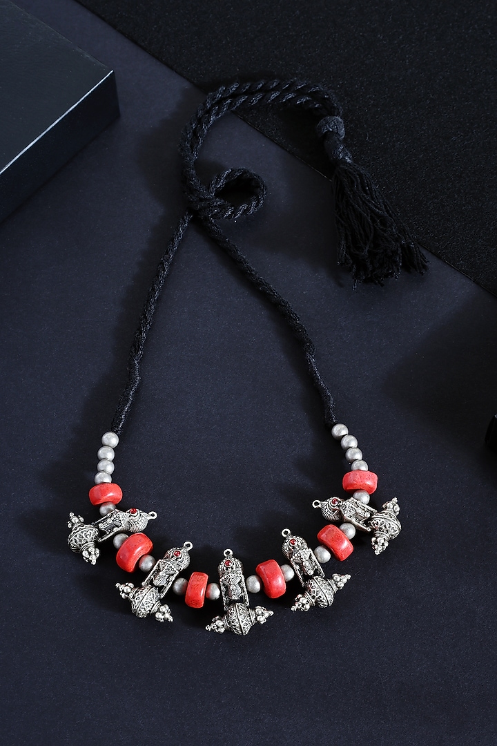 White Finish Coral Stone Tribal Necklace In Sterling Silver by Mero at Pernia's Pop Up Shop