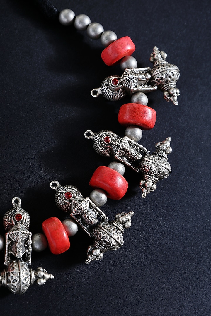 White Finish Coral Stone Tribal Necklace In Sterling Silver by Mero at Pernia's Pop Up Shop