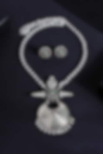 White Finish Ruby Stone Long Pendant Necklace Set In Sterling Silver by Mero at Pernia's Pop Up Shop