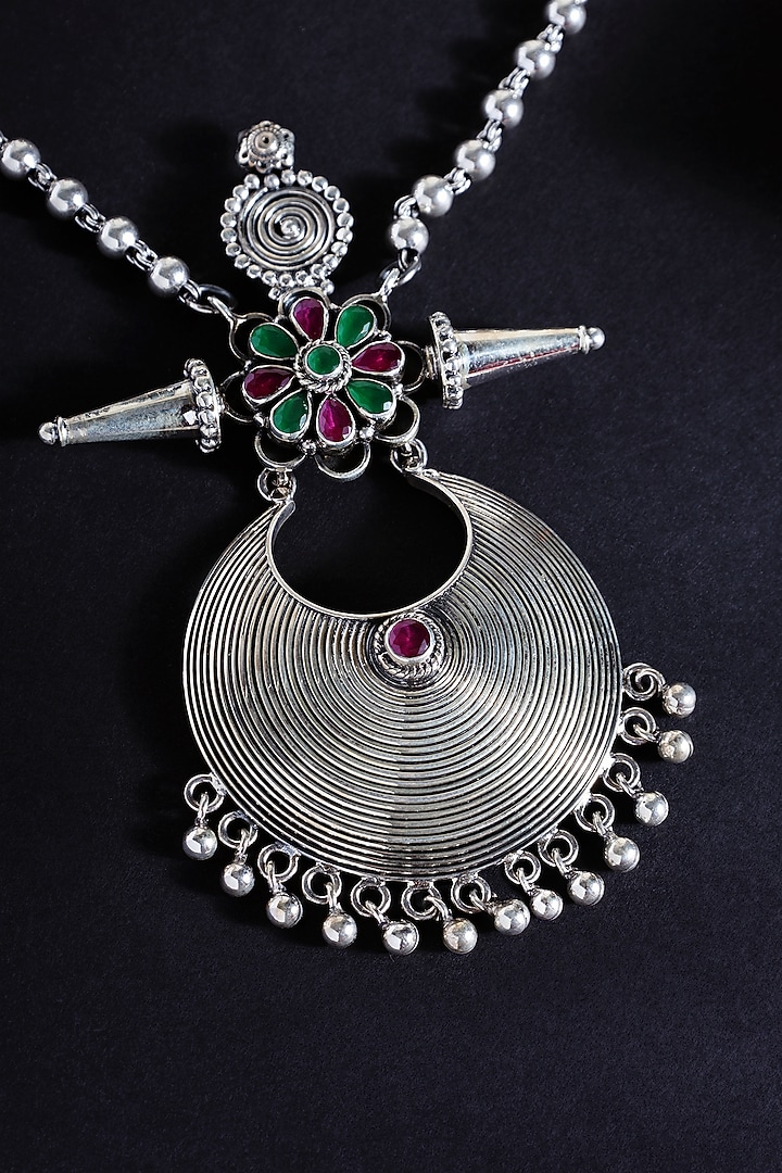 White Finish Ruby Stone Long Pendant Necklace Set In Sterling Silver by Mero at Pernia's Pop Up Shop