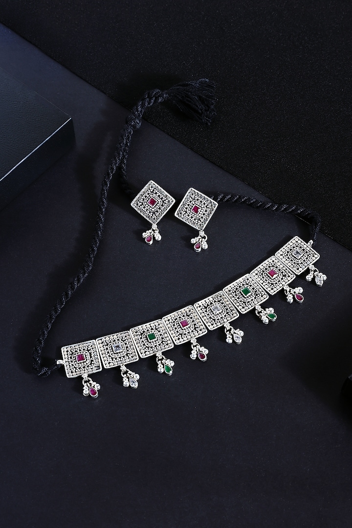 White Finish Ruby Stone Choker Necklace Set In Sterling Silver by Mero at Pernia's Pop Up Shop