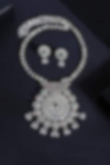 White Finish Ruby Stone Long Pendant Necklace Set In Sterling Silver by Mero at Pernia's Pop Up Shop