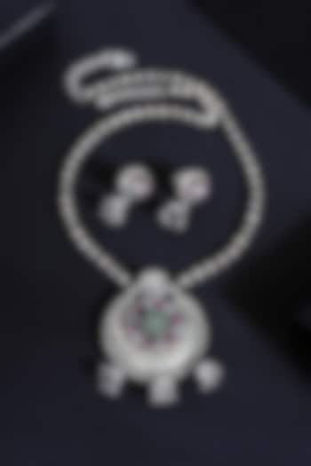 White Finish Ruby Stone Temple Pendant Necklace Set In Sterling Silver by Mero at Pernia's Pop Up Shop