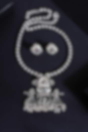 White Finish Floral Onyx Temple Necklace Set In Sterling Silver by Mero at Pernia's Pop Up Shop