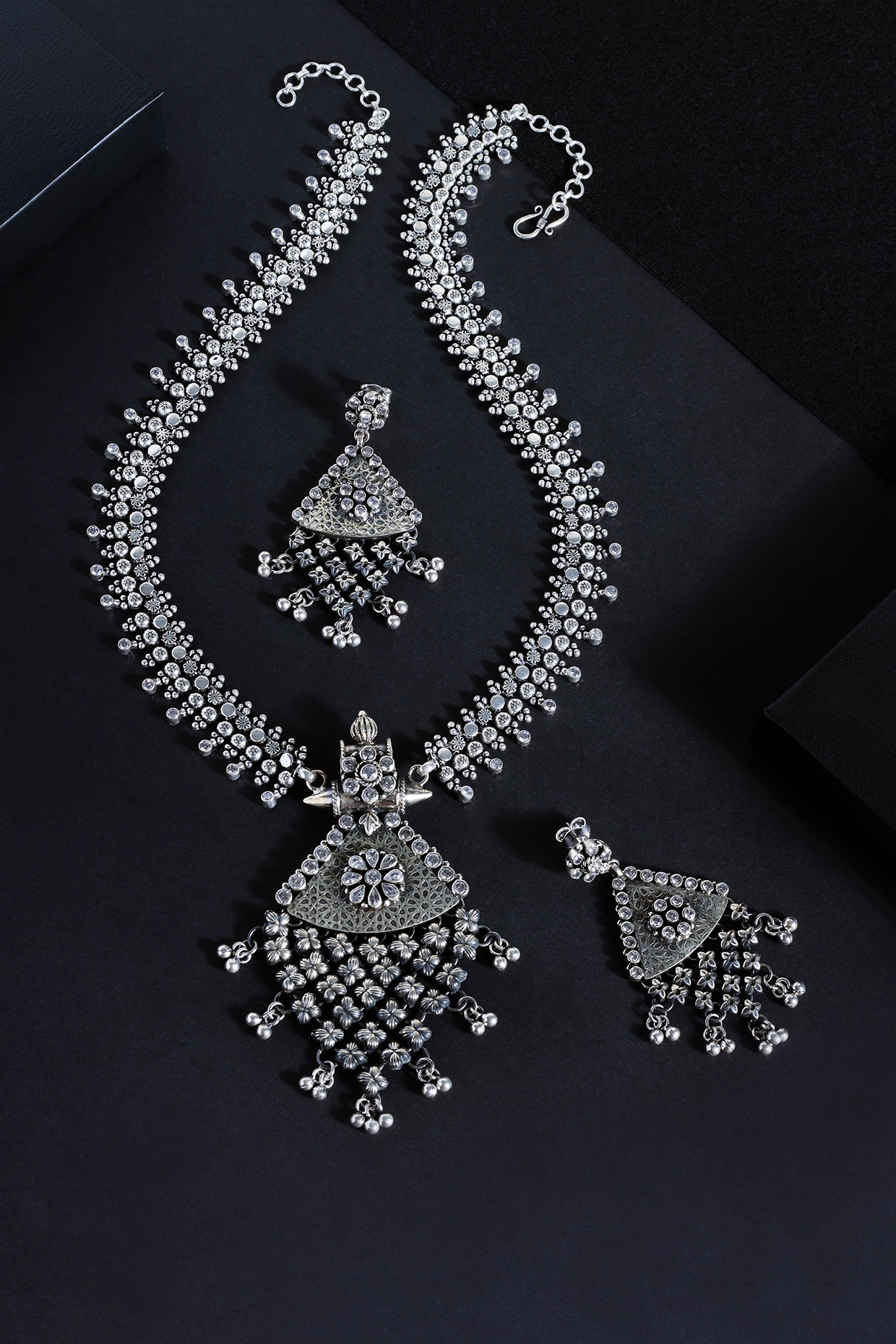 White Finish Cubic Zirconia Stone Temple Long Necklace Set In Sterling  Silver by Mero at Pernia's Pop Up Shop