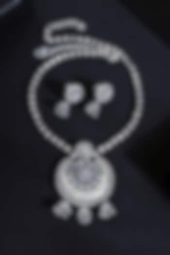 White Finish Cubic Zirconia Stone Temple Moon Pendant Necklace Set In Sterling Silver by Mero at Pernia's Pop Up Shop