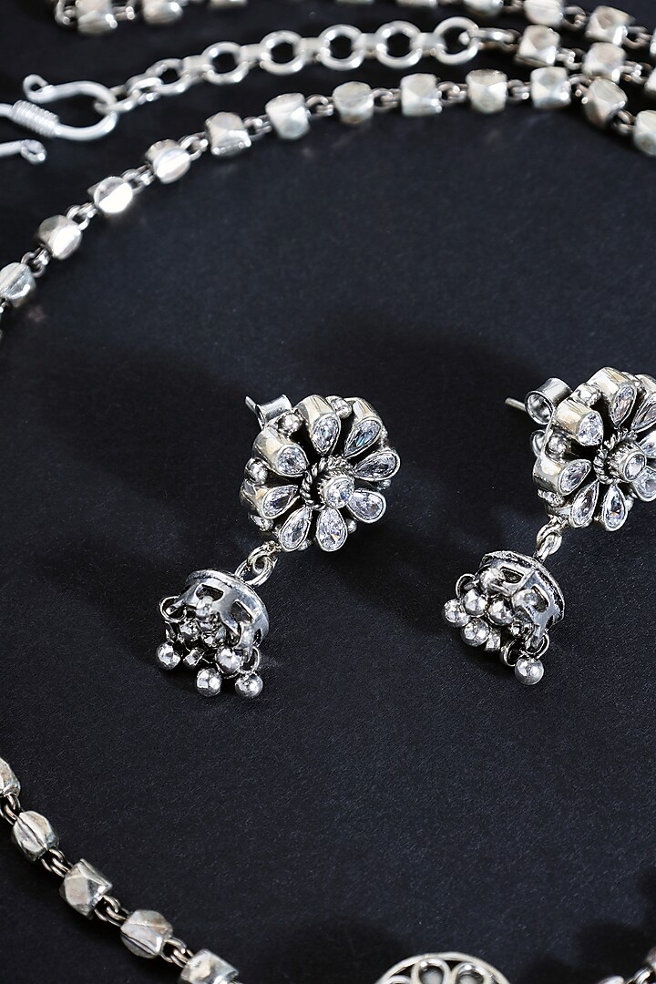 White Finish Cubic Zirconia Stone Temple Moon Pendant Necklace Set In Sterling Silver by Mero at Pernia's Pop Up Shop