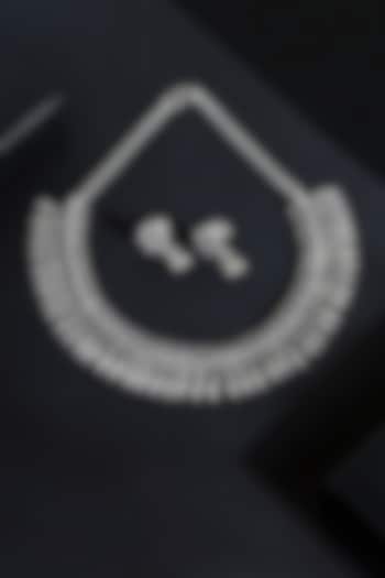 White Finish Cubic Zirconia Stone Temple Tribal Necklace Set In Sterling Silver by Mero at Pernia's Pop Up Shop