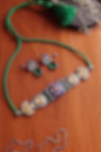 Two-Tone Finish Deep Blue Lapis Lazuli Temple Choker Necklace Set In Sterling Silver by Mero at Pernia's Pop Up Shop