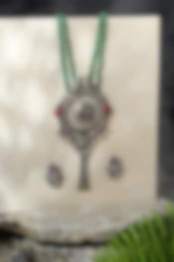 White Finish Ruby Kempstone Temple Pendant Necklace Set In Sterling Silver by Mero at Pernia's Pop Up Shop