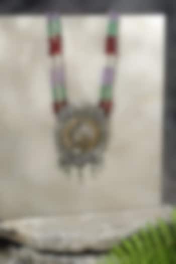 Two-Tone Finish Kempstone & Pearl Temple Pendant Necklace In Sterling Silver by Mero at Pernia's Pop Up Shop