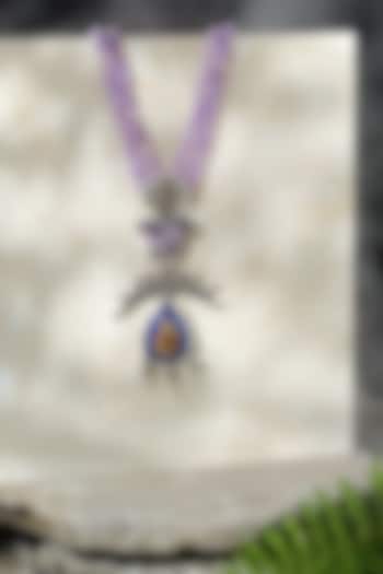 Two-Tone Finish Lapis Lazuli & Red Kempstone Temple Pendant Necklace In Sterling Silver by Mero at Pernia's Pop Up Shop