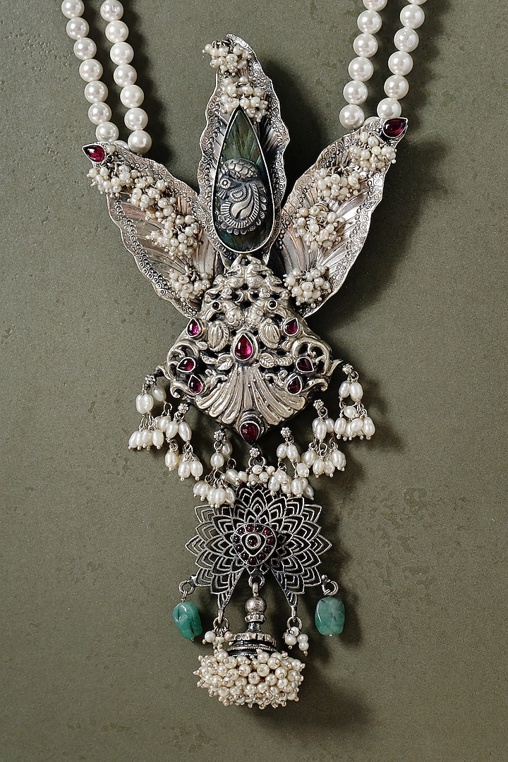 White Finish Ruby Kemp stone Pendant Necklace Set In Sterling Silver by Mero at Pernia's Pop Up Shop