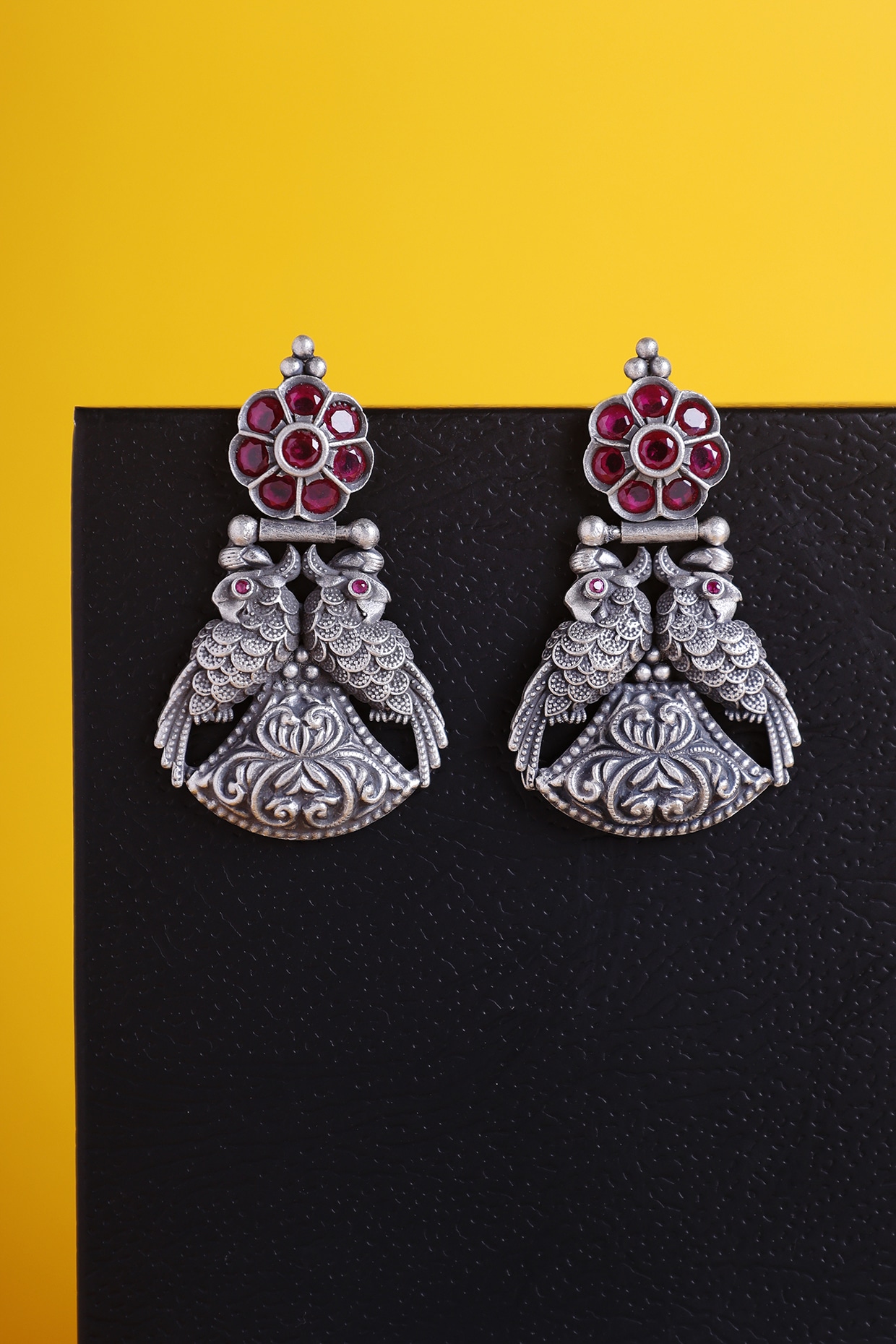 White Finish Kemp stone Bird Motif Temple Dangler Earrings In Sterling  Silver by Mero at Pernia's Pop Up Shop