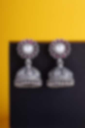 White Finish Kemp Stone & Pearl Temple Earrings In Sterling Silver by Mero at Pernia's Pop Up Shop