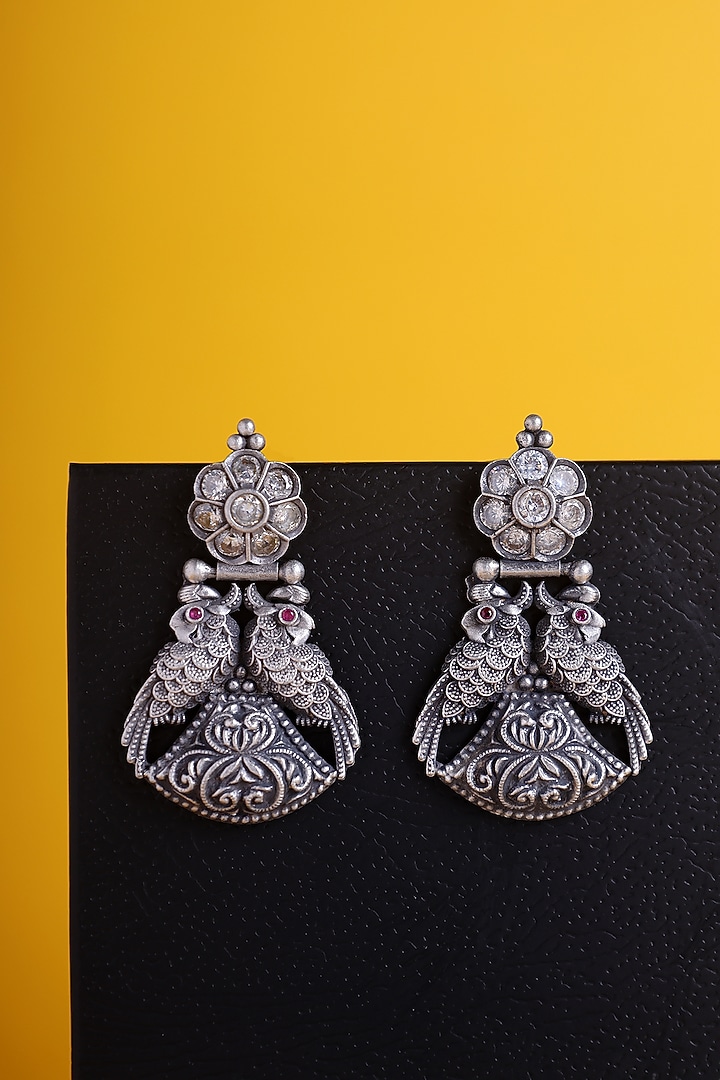 White Finish Cubic Zirconia & Kemp Stone Temple Earrings In Sterling Silver by Mero at Pernia's Pop Up Shop