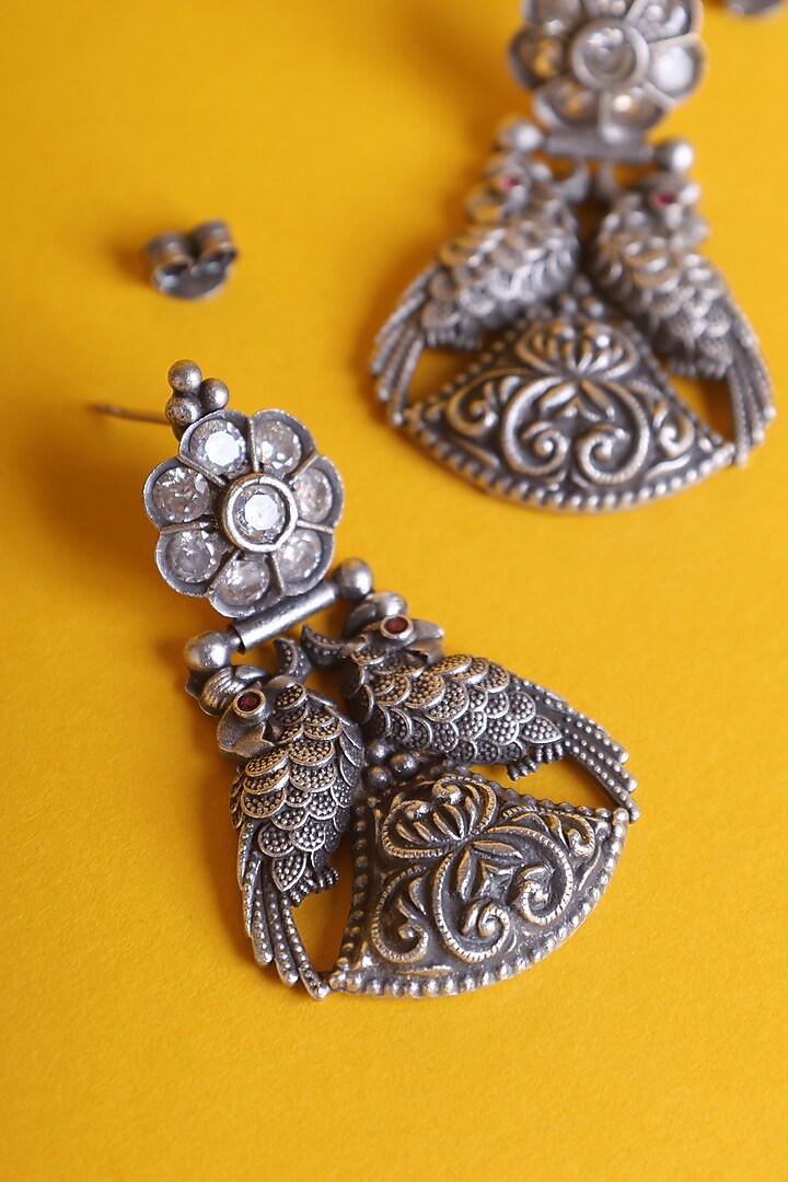White Finish Cubic Zirconia & Kemp Stone Temple Earrings In Sterling Silver by Mero at Pernia's Pop Up Shop