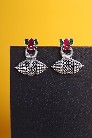 White Finish Kundan Polki Temple Earrings In Sterling Silver by Mero