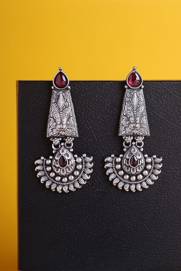 White Finish Kemp Stone Temple Earrings In Sterling Silver by Mero at Pernia's Pop Up Shop
