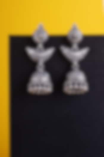 White Finish Kemp Stone Temple Jhumka Earrings In Sterling Silver by Mero at Pernia's Pop Up Shop