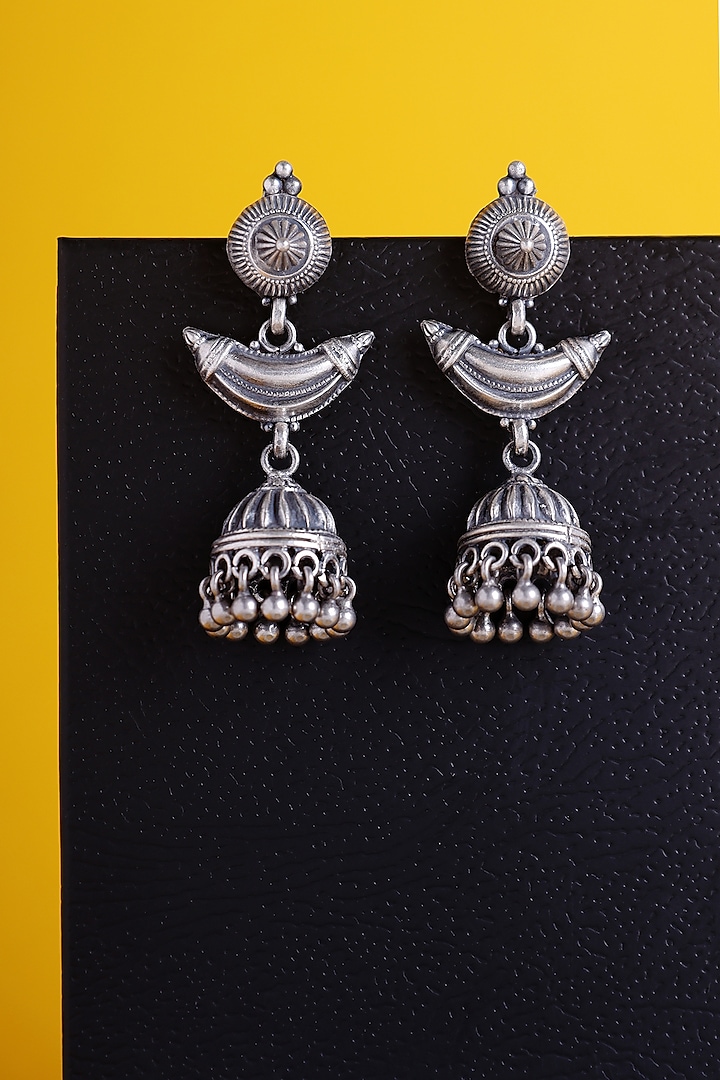 White Finish Kemp Stone Temple Jhumka Earrings In Sterling Silver by Mero at Pernia's Pop Up Shop