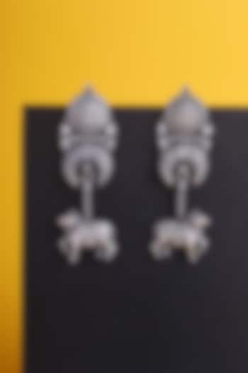 White Finish Kemp Stone Temple Cow Earrings In Sterling Silver by Mero at Pernia's Pop Up Shop