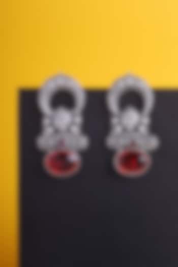 White Finish Red Kemp Stone Temple Earrings In Sterling Silver by Mero at Pernia's Pop Up Shop