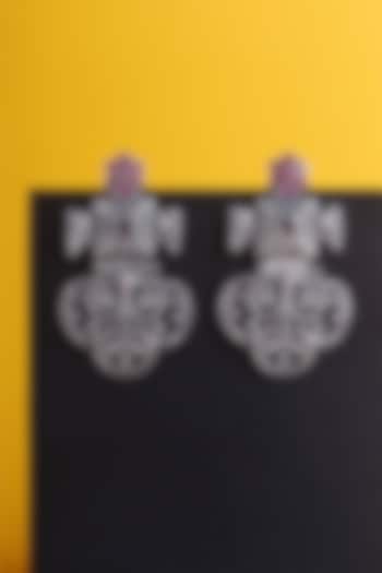 White Finish Carved Kemp Stone Temple Dangler Earrings In Sterling Silver by Mero at Pernia's Pop Up Shop