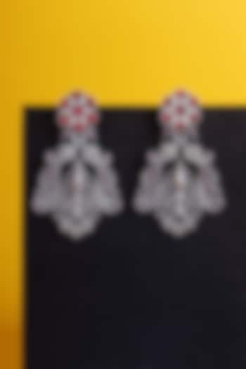 White Finish Kundan Polki Temple Peacock Earrings In Sterling Silver by Mero at Pernia's Pop Up Shop