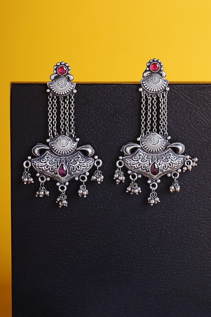 White Finish Kundan Polki Temple Dangler Earrings In Sterling Silver by Mero at Pernia's Pop Up Shop