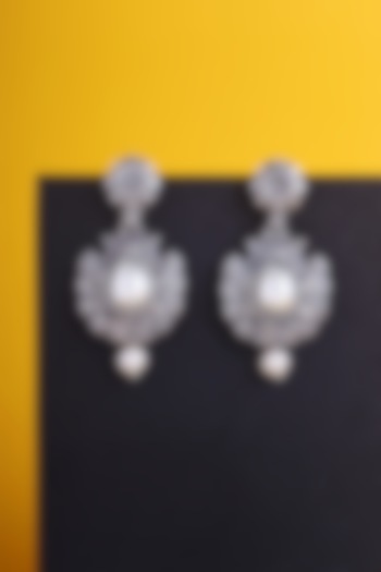 White Finish Kemp stone & Pearl Temple Floral Earrings In Sterling Silver by Mero at Pernia's Pop Up Shop