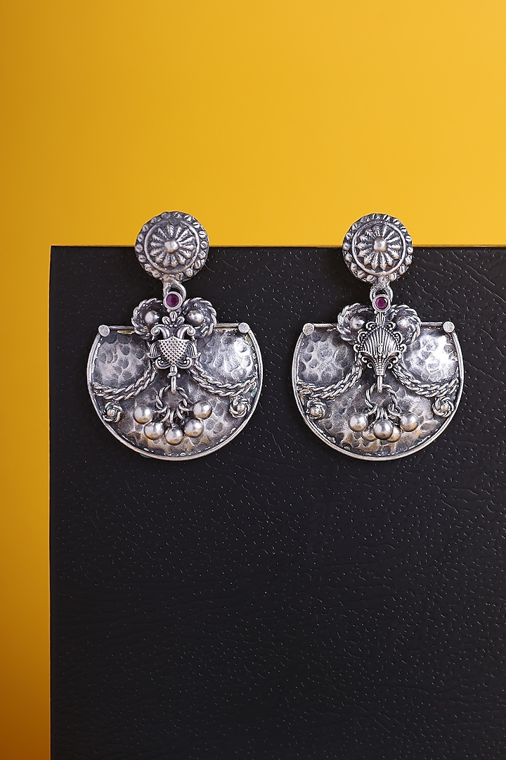 White Finish Kemp stone Temple Earrings In Sterling Silver by Mero at Pernia's Pop Up Shop