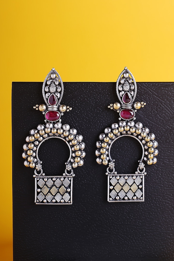 White Finish Kemp stone Temple Drop Earrings In Sterling Silver by Mero at Pernia's Pop Up Shop