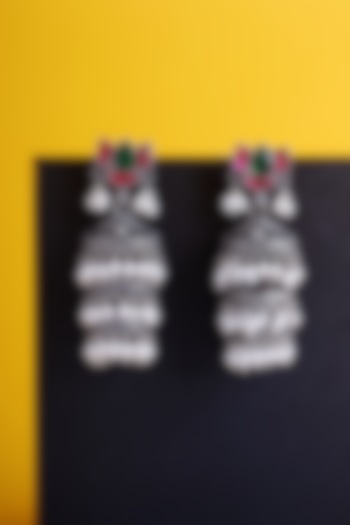 White Finish Kundan Polki Temple Jhumka Earrings In Sterling Silver by Mero at Pernia's Pop Up Shop