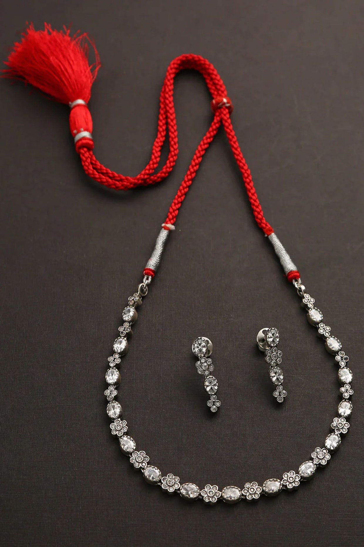 Silver selling Finish White and red Colour Cz Necklace set for women