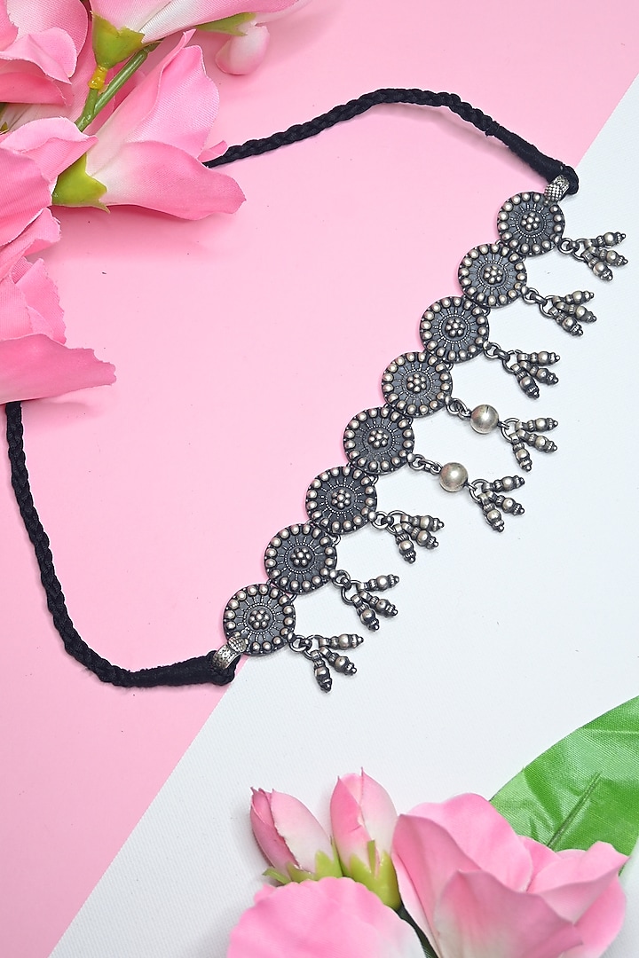 White Finish Tribal Choker Necklace In Sterling Silver Design by Mero