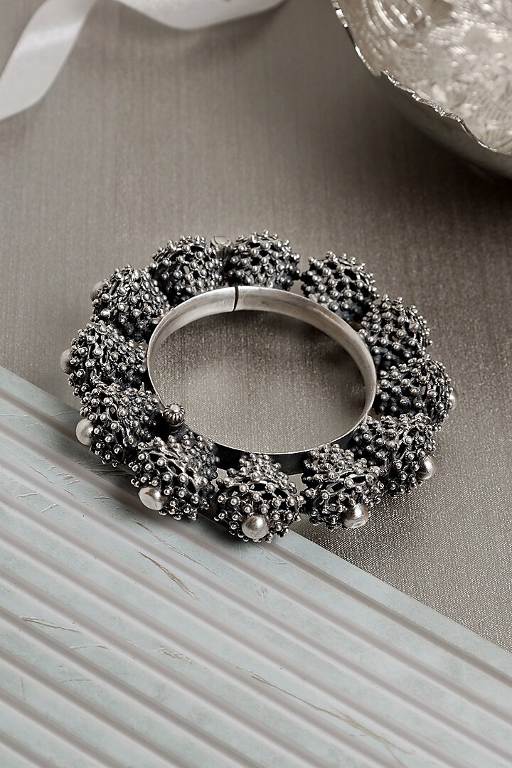 Silver Finish Intricate Kada In Sterling Silver by Mero at Pernia's Pop Up Shop