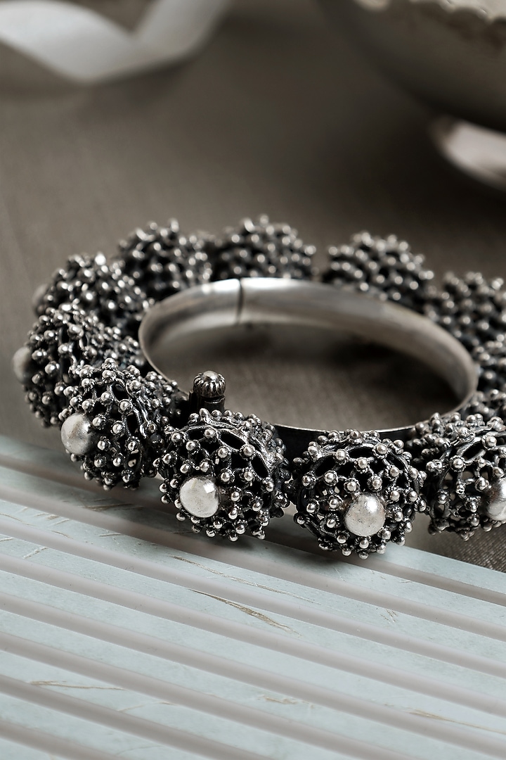 Silver Finish Intricate Kada In Sterling Silver by Mero at Pernia's Pop Up Shop