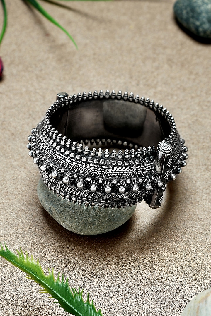 Silver Finish Beaded Kada In Sterling Silver by Mero at Pernia's Pop Up Shop